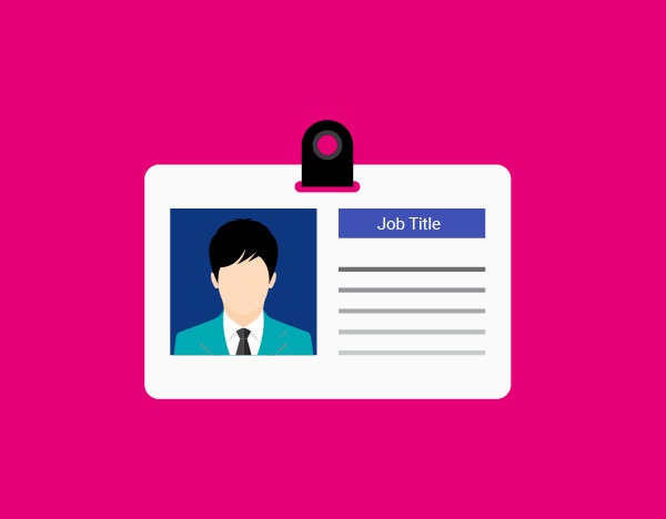 Digital illustration of an ID card on a pink background