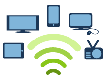 WiFi/signal at the center of iPad, tablet, phone, radio, and computer