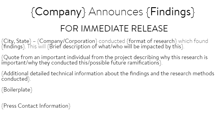 Blank sample of new research finding Press Release Template