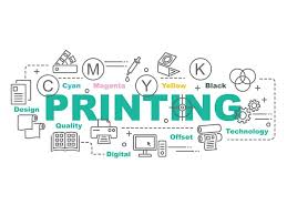 A word 'printing' and icons surrounding it