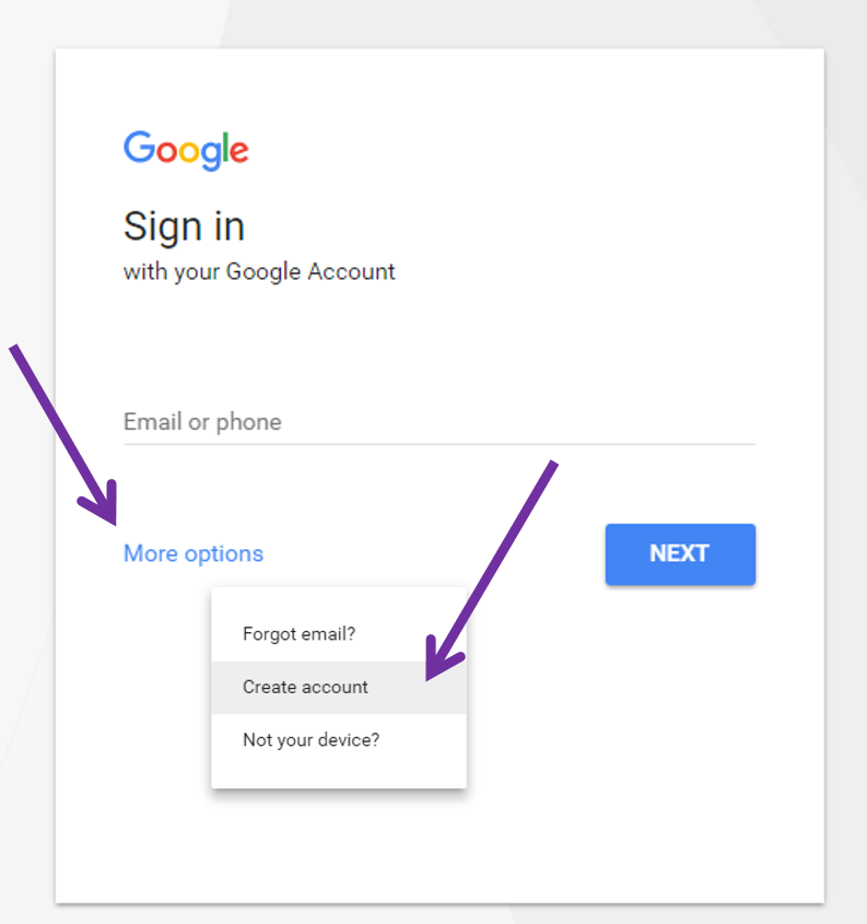 Create Account on Google