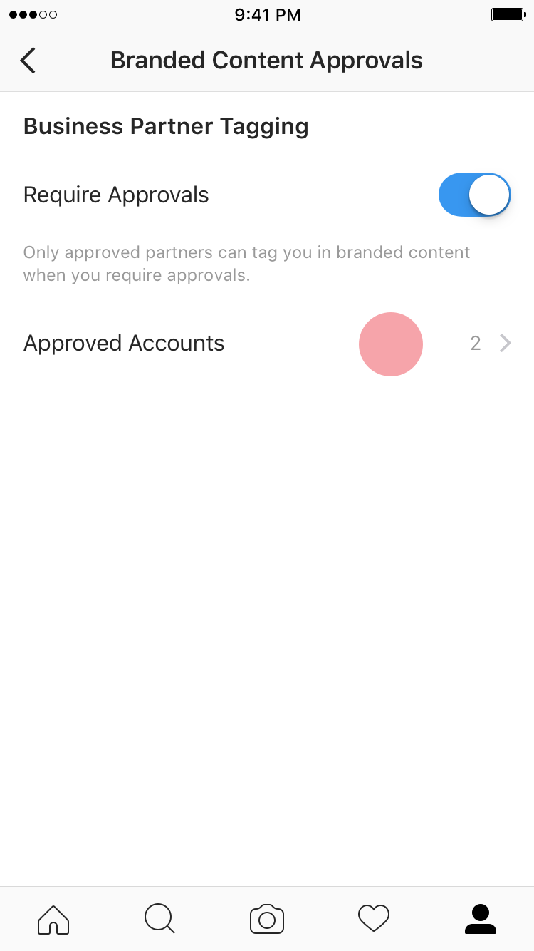 Business partner tagging with a pink dot located at the 'approved accounts'