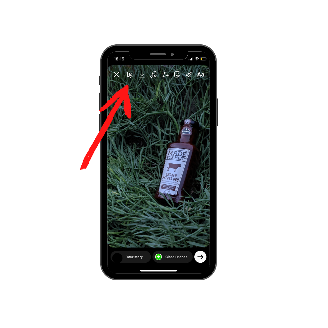 Picture of a product with a red arrow pointing a brand partnership icon that is on the phone
