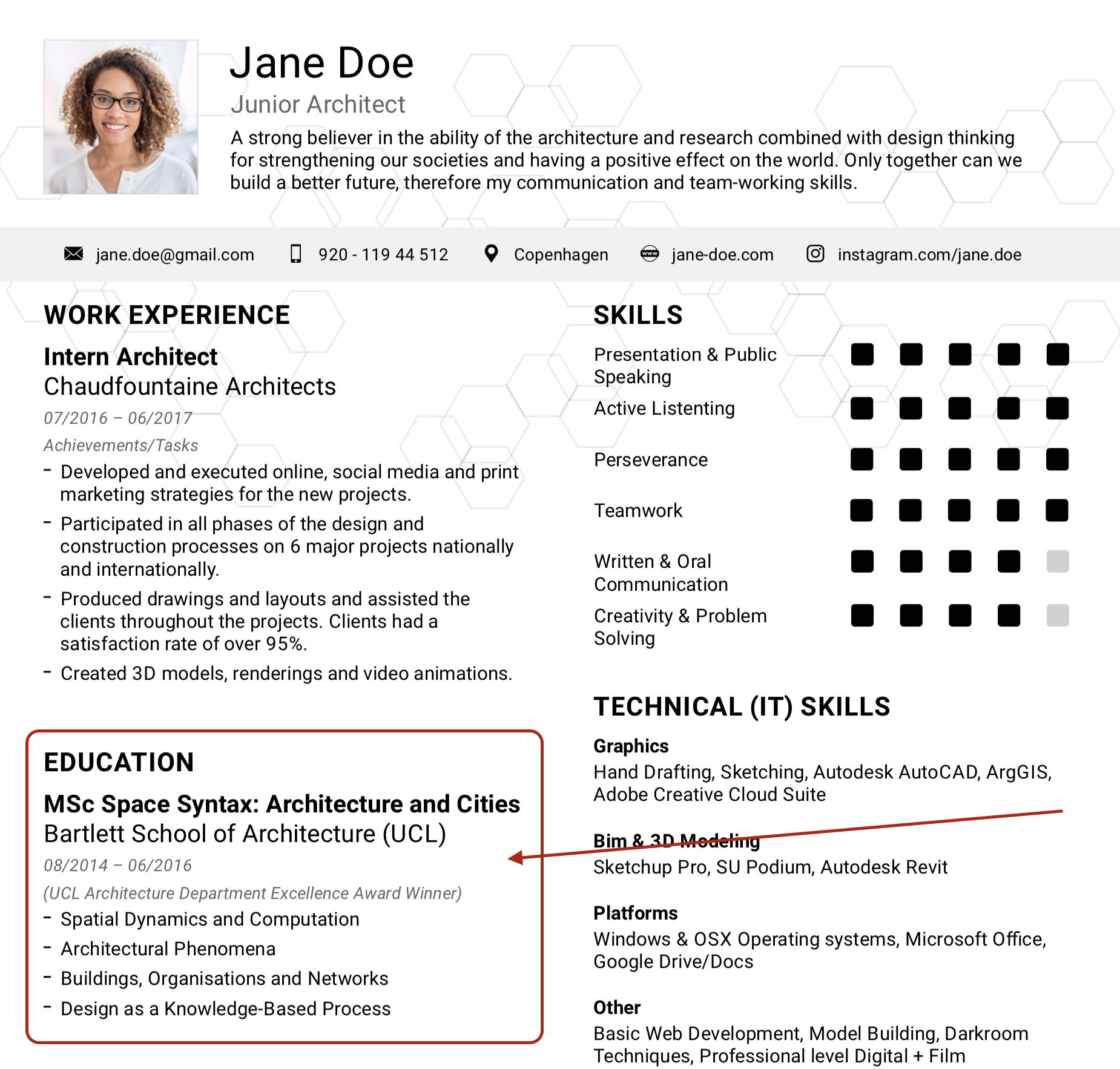 Educational background on a resume example