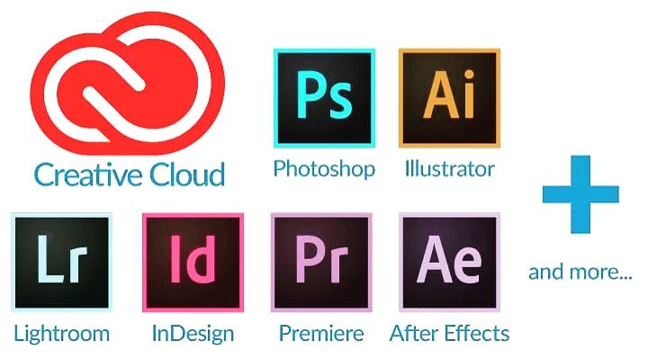 Adobe Creative Cloud, with Photoshop, Illustrator, Lightroom, InDesign, Premier, After Effects 