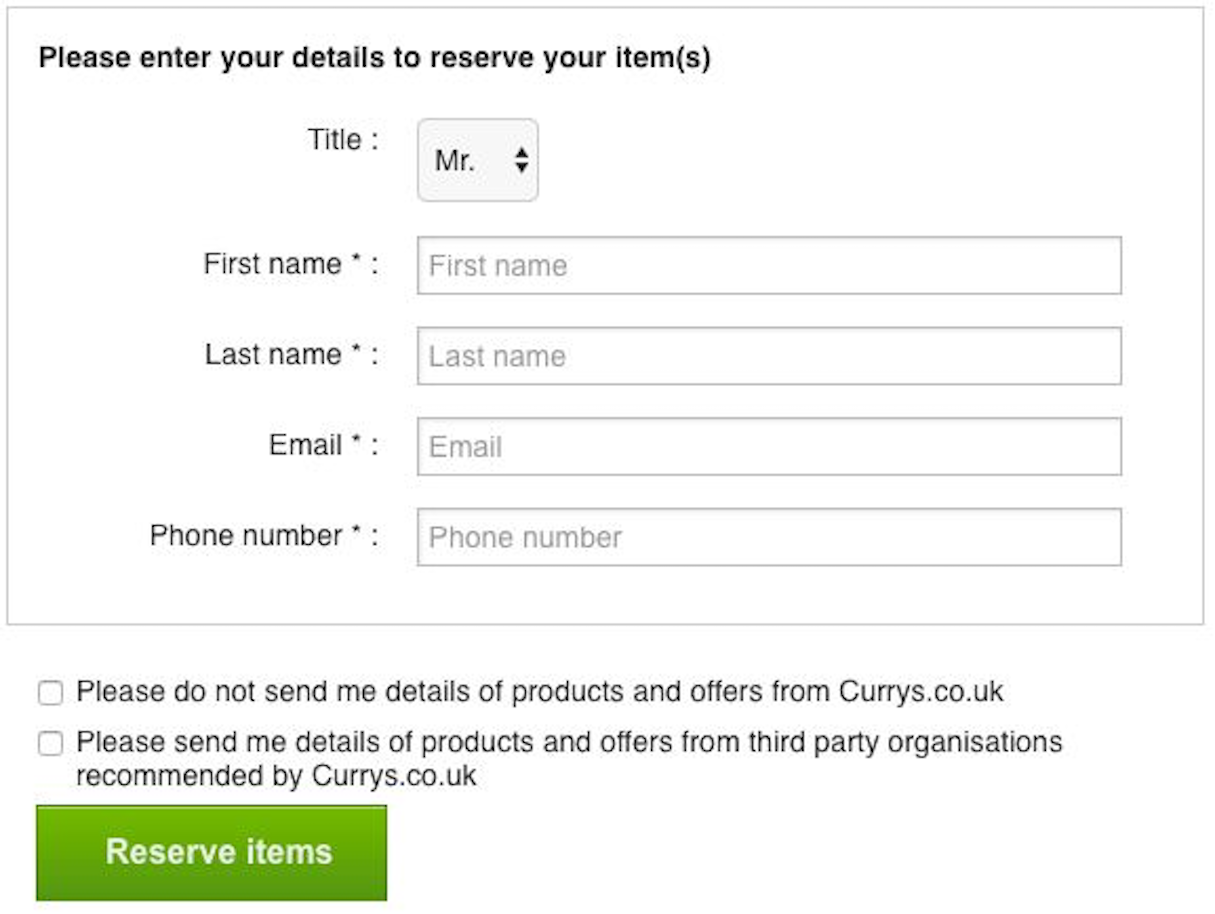 Currys.co.uk using trick questions when asking for the reserve items of customers