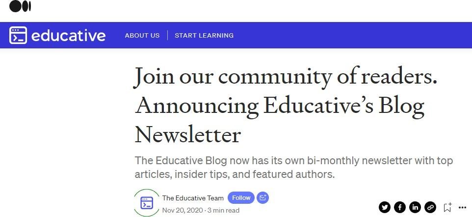Educative's blog newsletter example