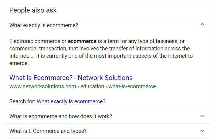 SERP People Also Ask "whar exactly is ecommerce?"