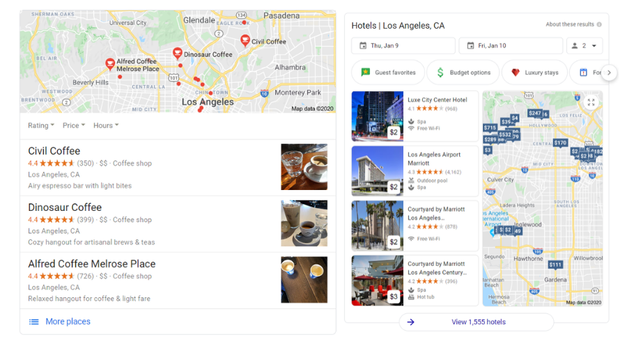Hotels los angeles CA on google search and maps