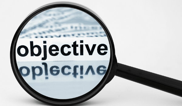 A word Objective inside a magnifying lens