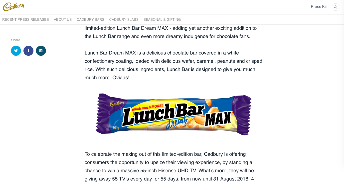 Cadbury Lunch bar chocolate