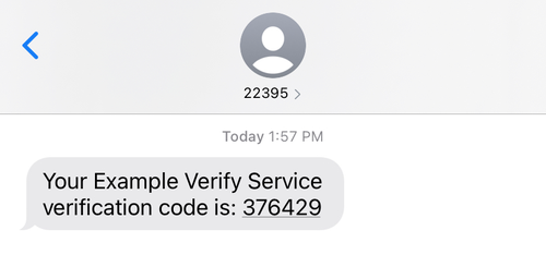Verification Code sent through message