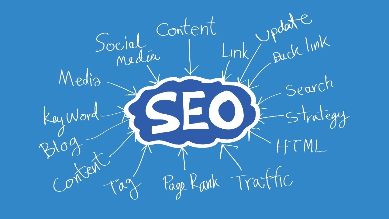 Seo with keyword, blog, page rank, tag, content, traffic, link and etc