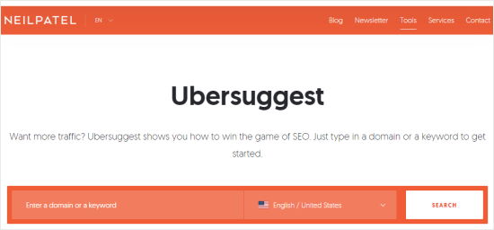 Ubersuggest front page