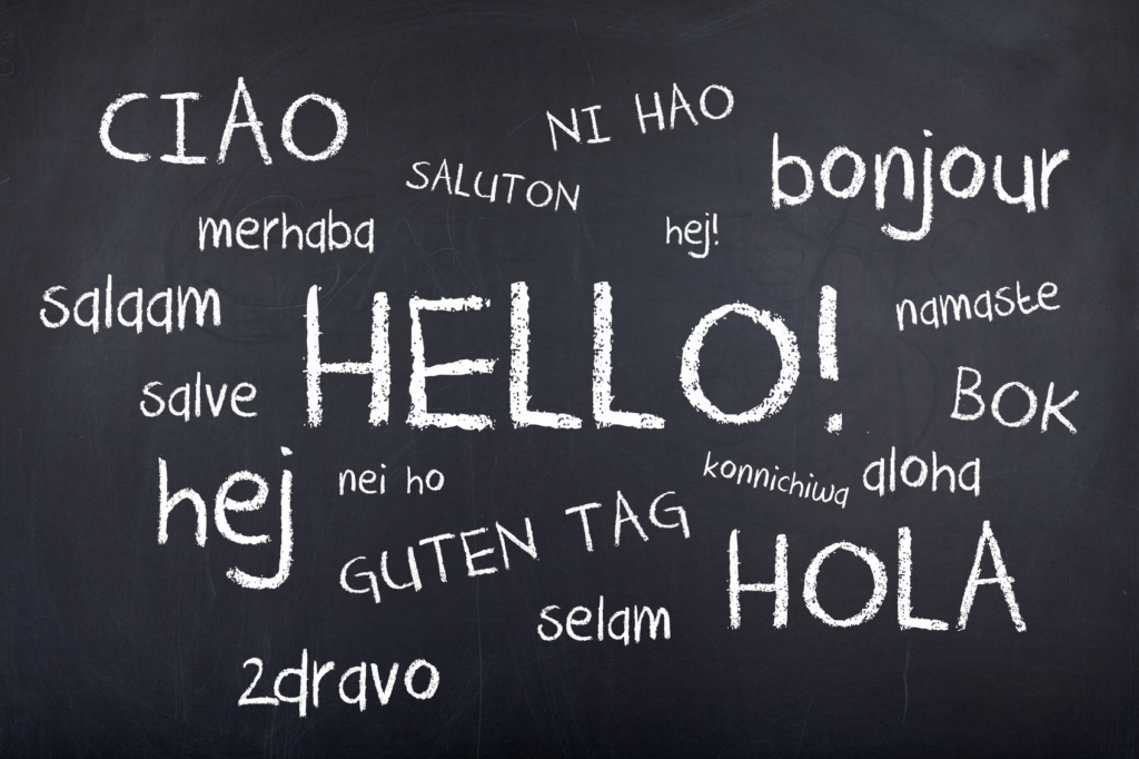 Different languages of hello written in the blackboard