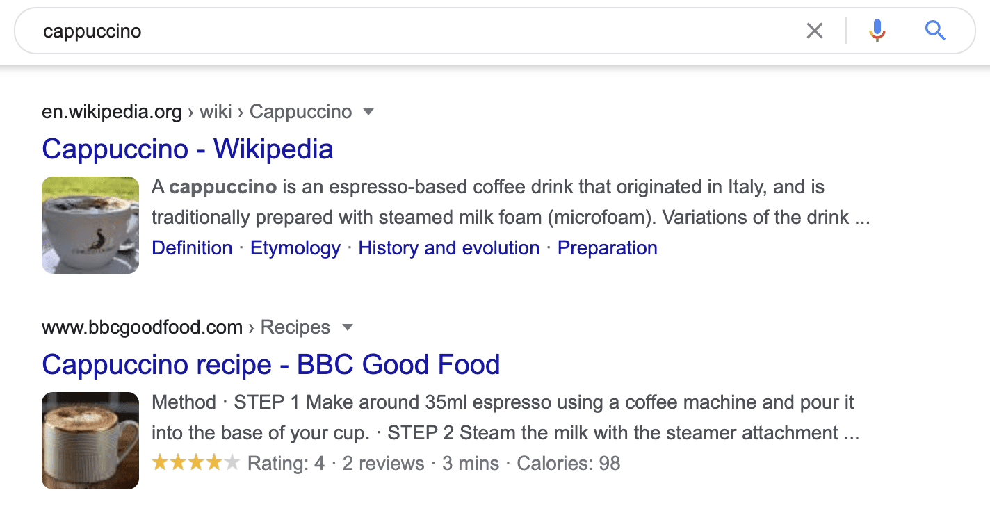 Cappuccino on Google search bar