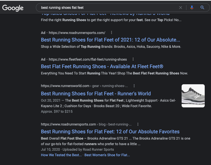 Best running shoes flat feet on Google search bar