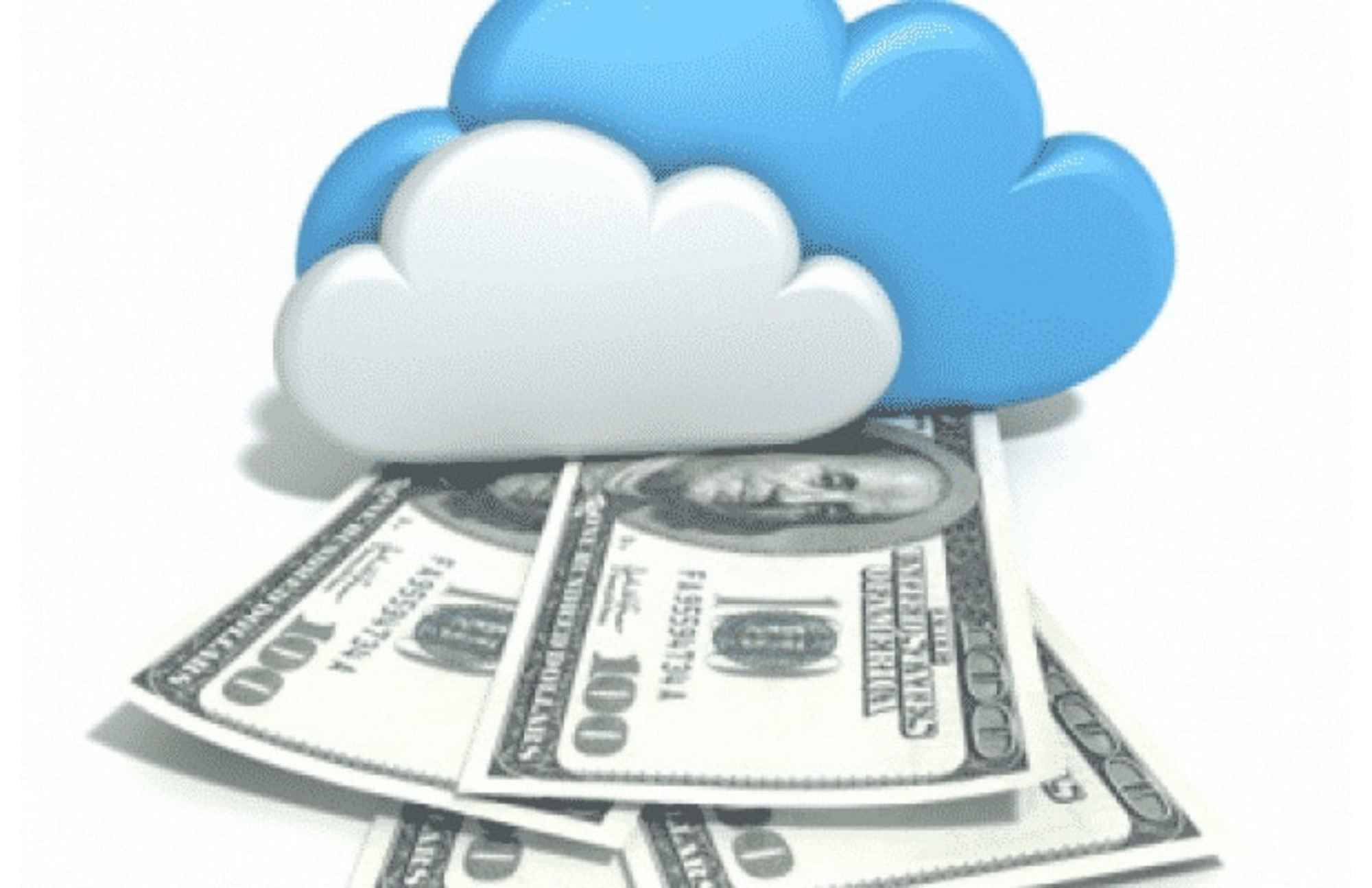 A cloud of blue and white releasing dollars