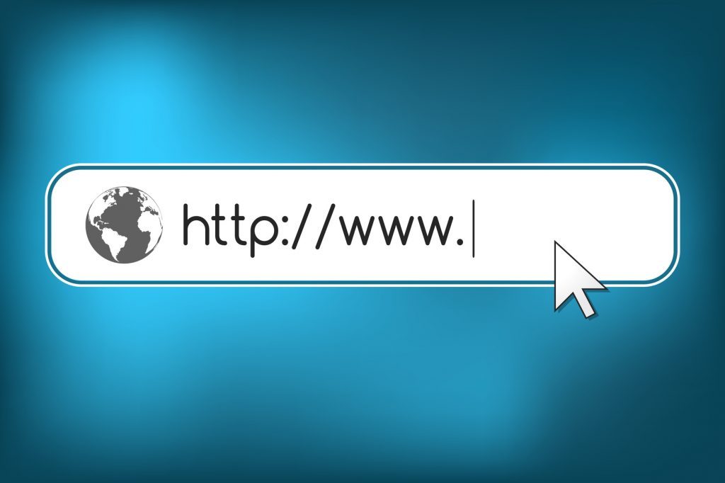 URL link on a search bar with a globe on the side and mouse cursor