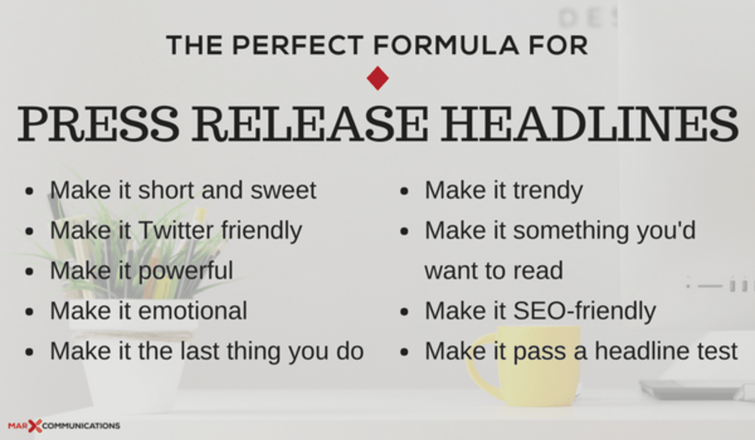 List of the key formula for creating press release headline