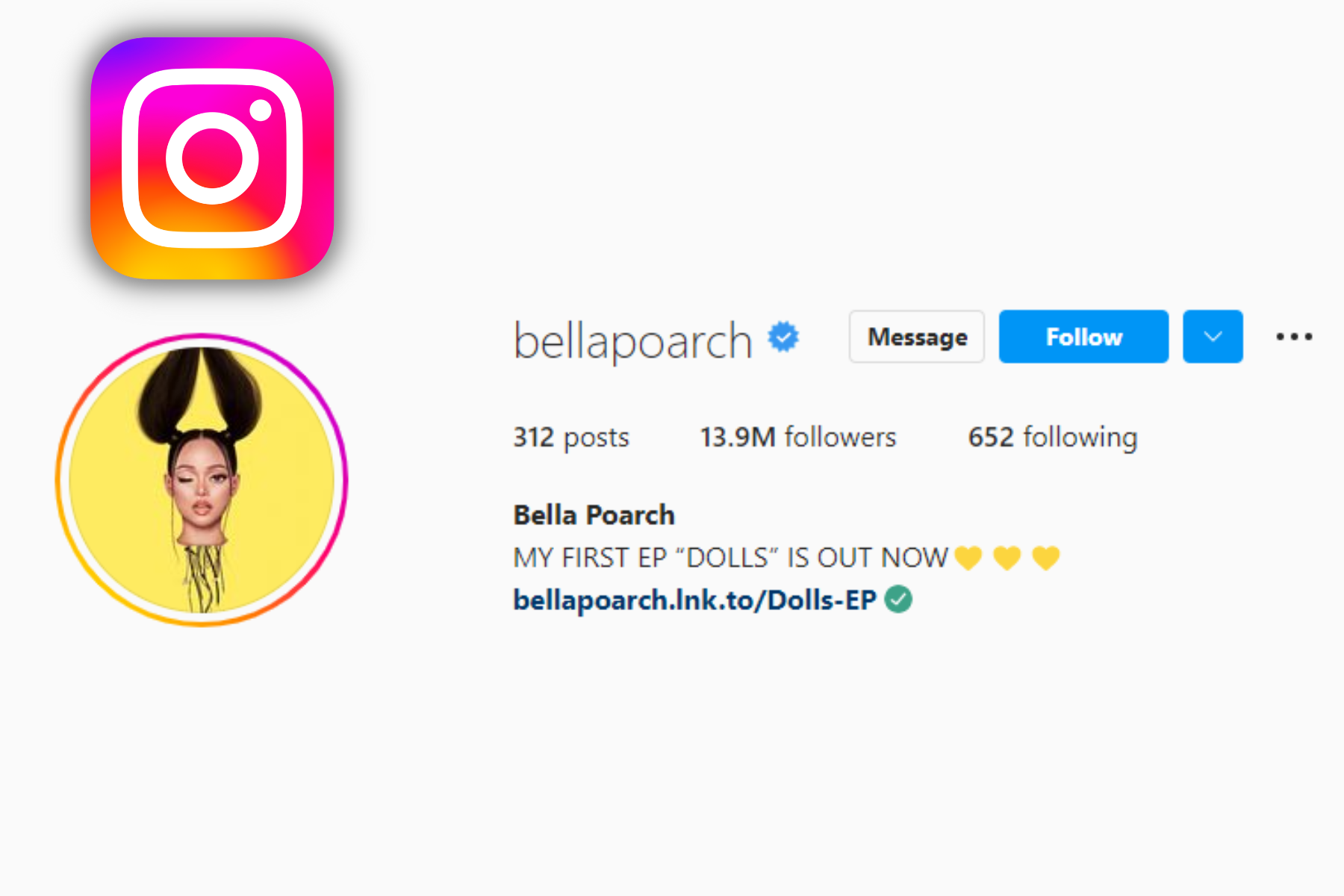Bella Poarch's Instagram account with 13.9 million followers