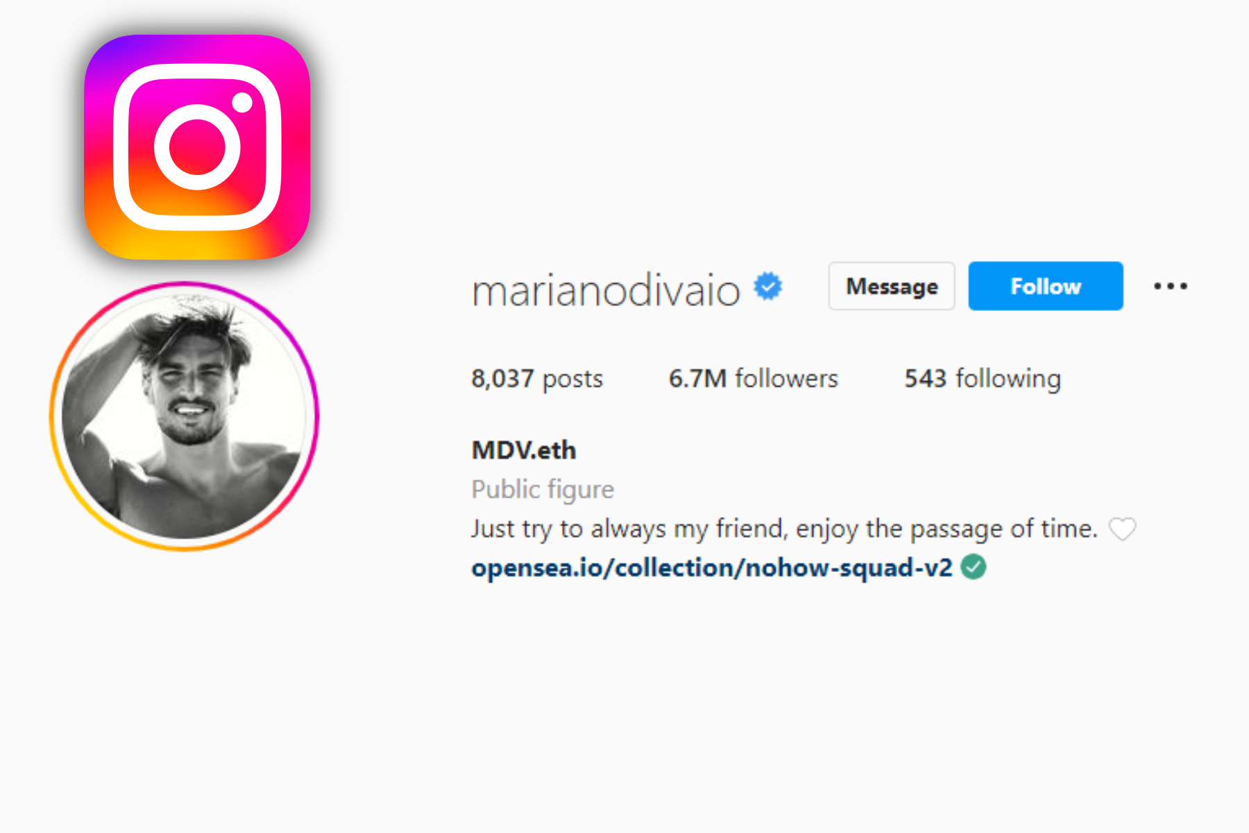 Mariano Di Vaio's Instagram account with 6.7 million followers