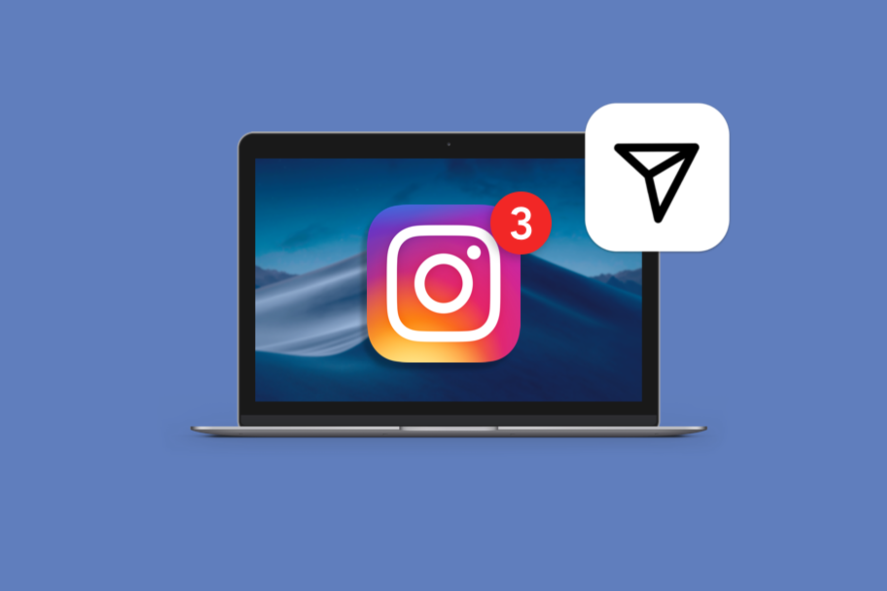 A laptop featuring the Instagram and DM logos