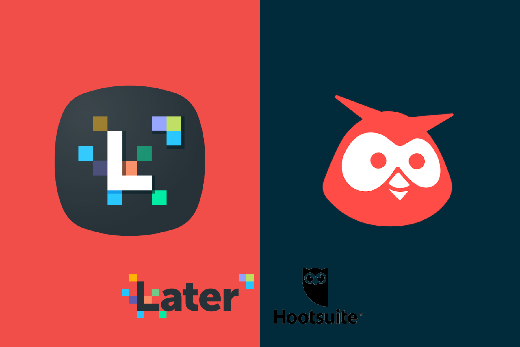 The logo of Later app on the left and Hootsuite app on the right