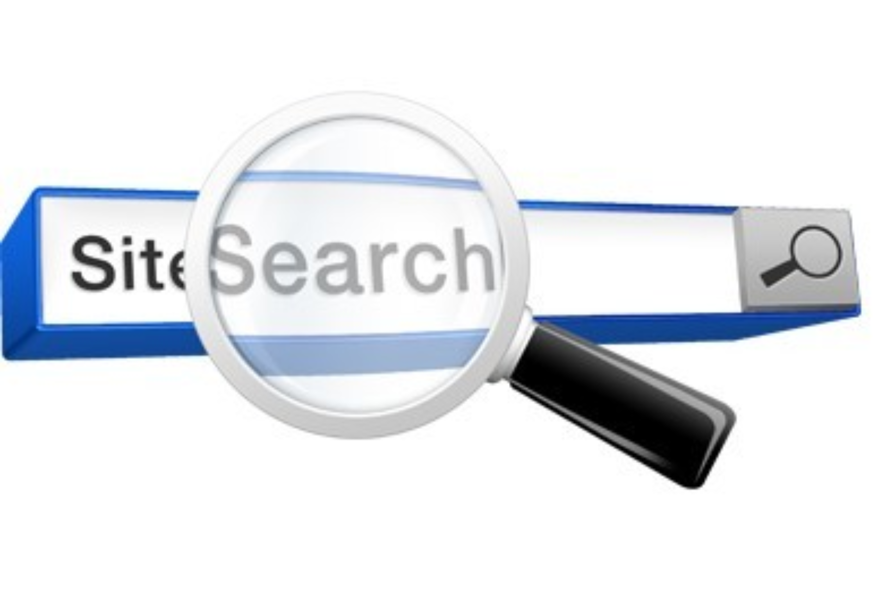A magnifying glass in front of a site search box