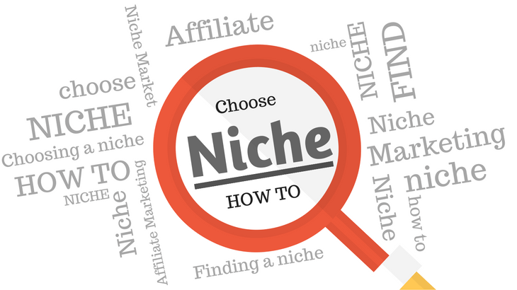 The words "Choose Niche How To" are magnified with a magnifying glass