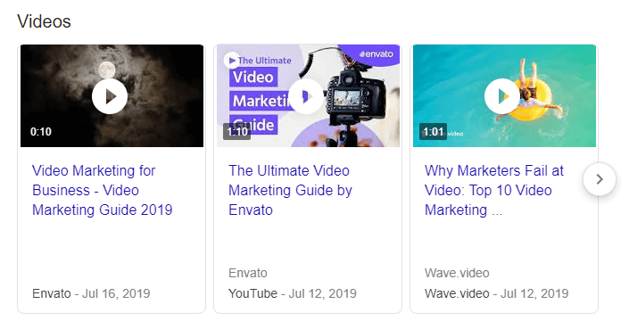 Videos of video marketing search ranking screenshots