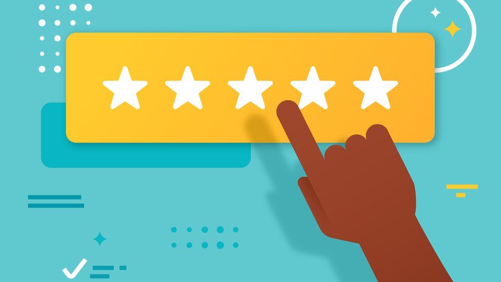 A black person's hand clicks a star for review