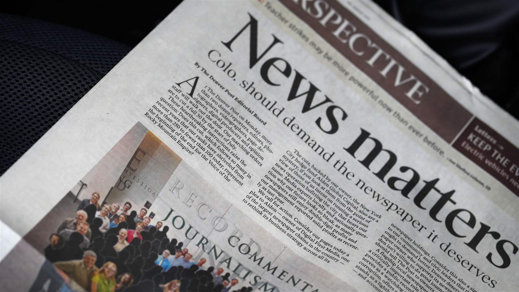 A newspaper with the headline "News matters"