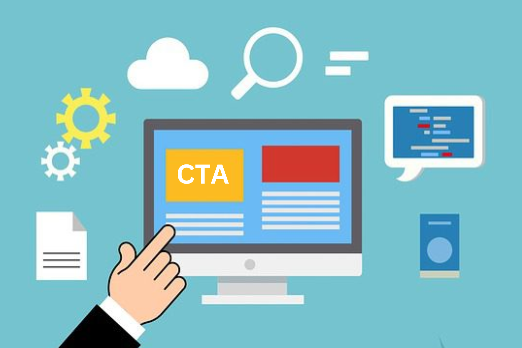 A hand of a man pointing to "CTA" on the screen