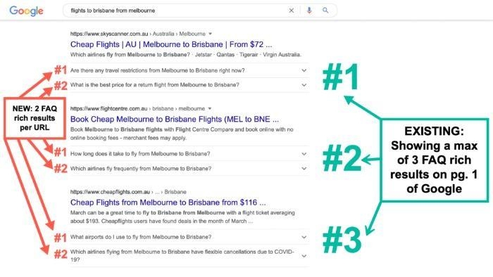 New and existing FAQ schema on Google search results