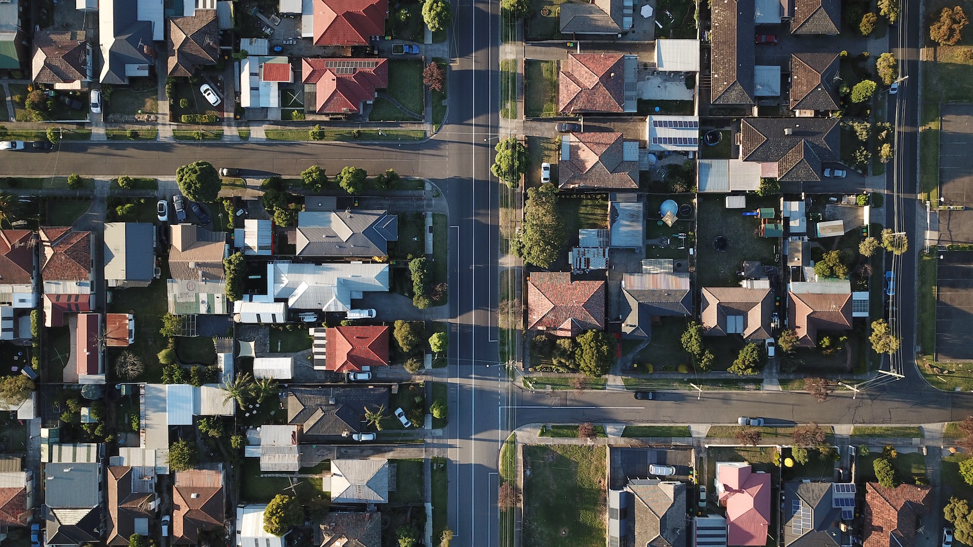 Top view at daytime of different houses in the suburbs in Melbourne