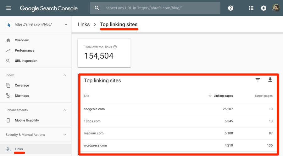 Check backlinks in google search console