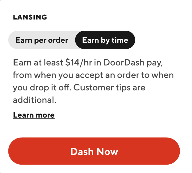 DoorDash Earn By Time Prompt