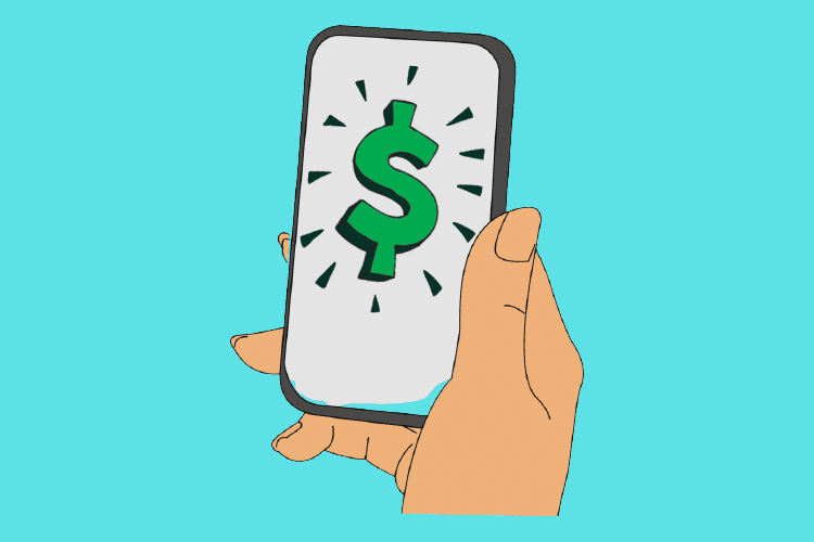A Hand Holding a Phone with a Dollar Sign on Screen
