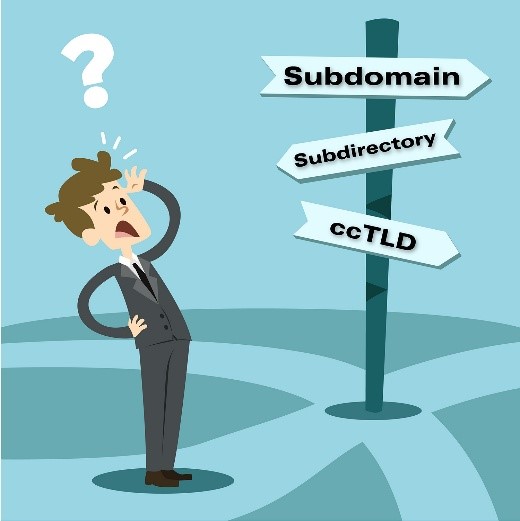 A person trying to choose among Subdomain Subdirectory and CCTLD