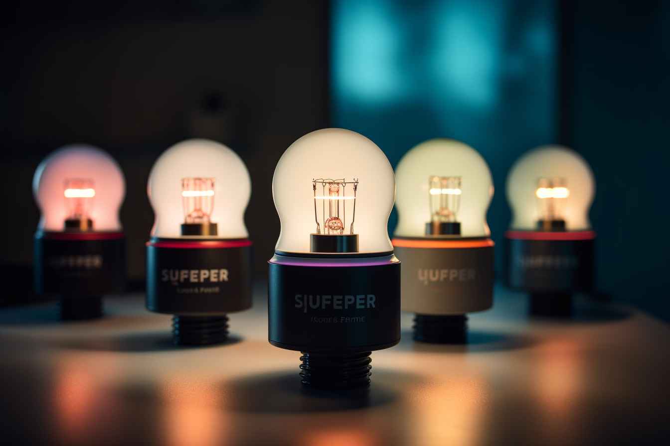 Five different colored light bulbs