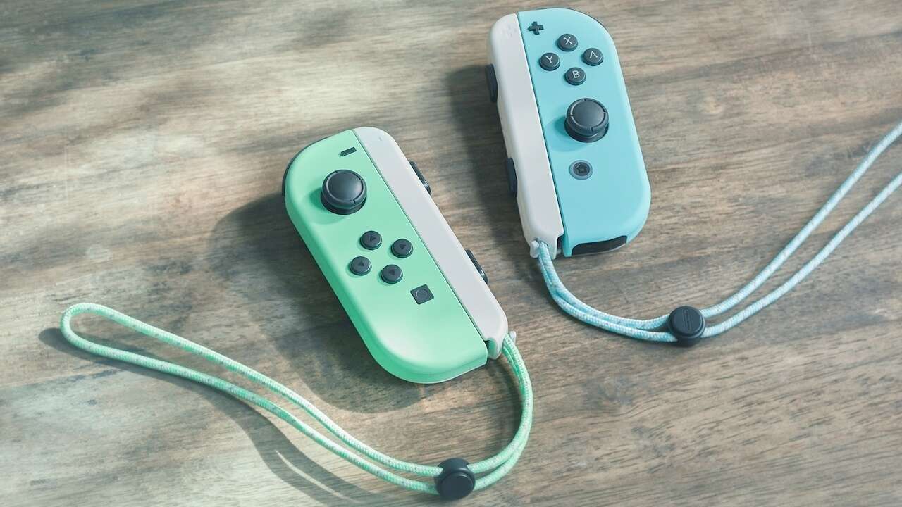 A light green and blue Joy-Con Nintendo switch