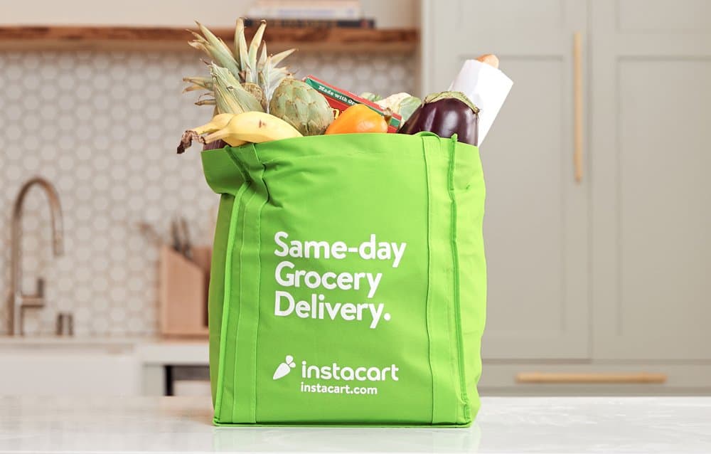 Instacart grocery bag on a table