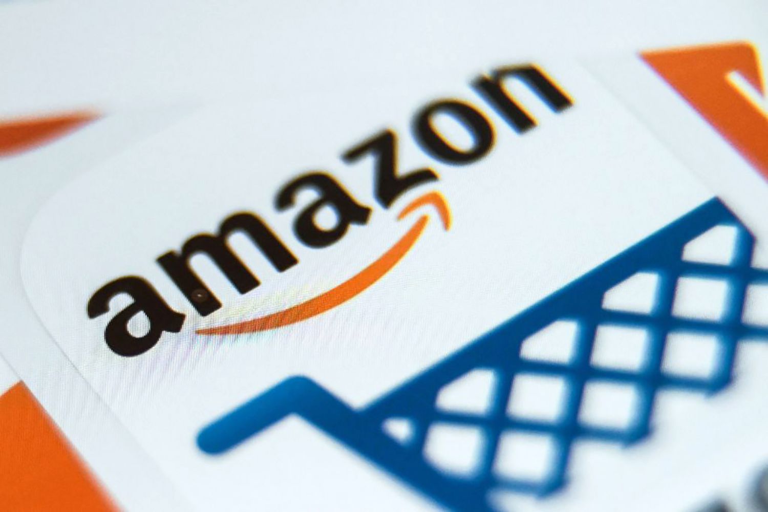 Amazon logo and a blue shopping cart